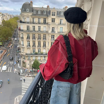 Faye™ | Oversized Rote Lederjacke