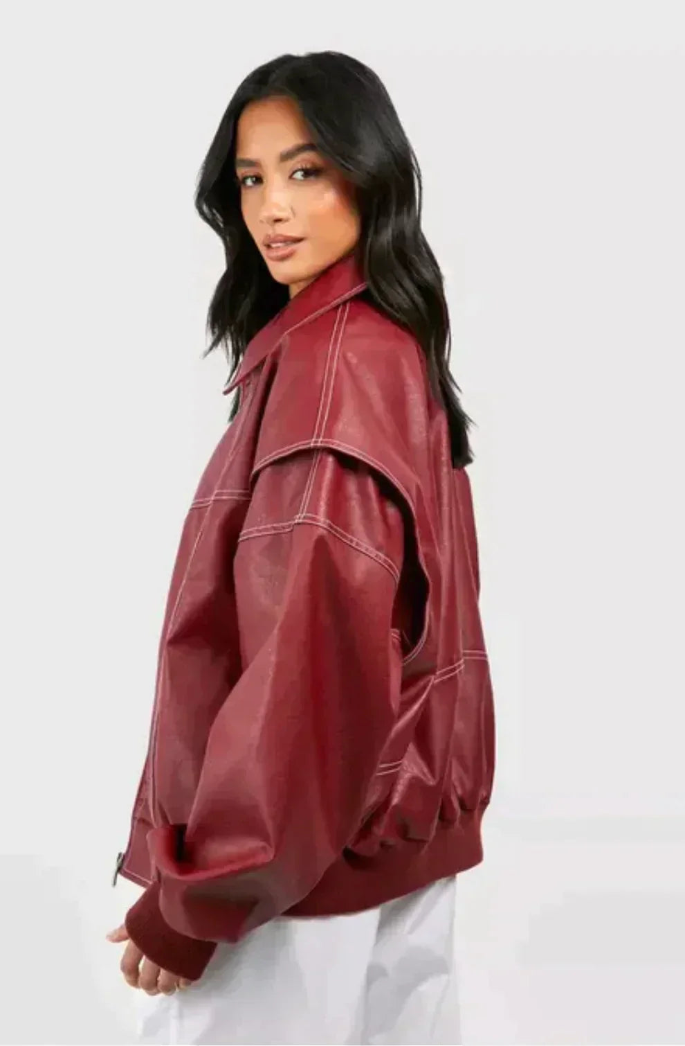 Faye™ | Oversized Rote Lederjacke