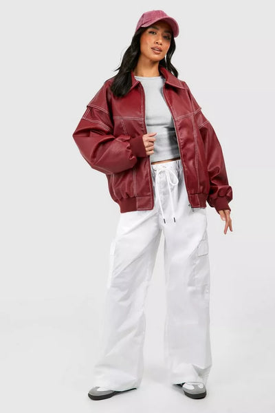 Faye™ | Oversized Rote Lederjacke